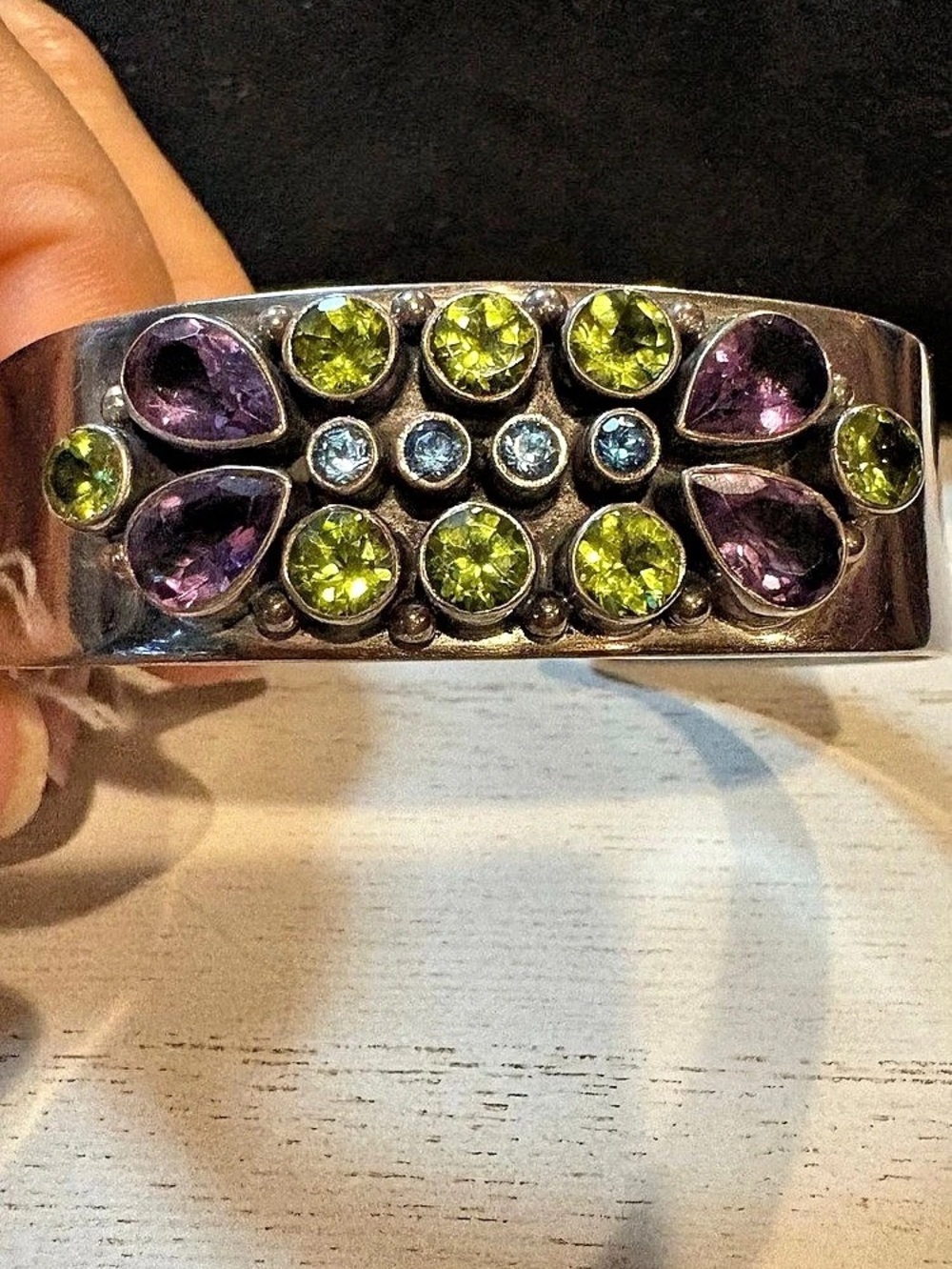 Nicky Butler Sterling Silver Cuff Bracelet in Silver & Green